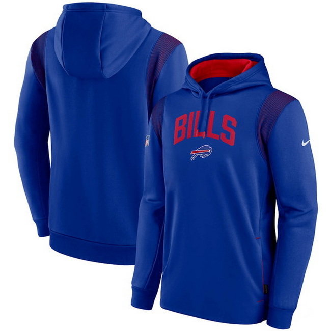 Men Buffalo Bills Royal Sideline Stack Performance Pullover Hoodie 001