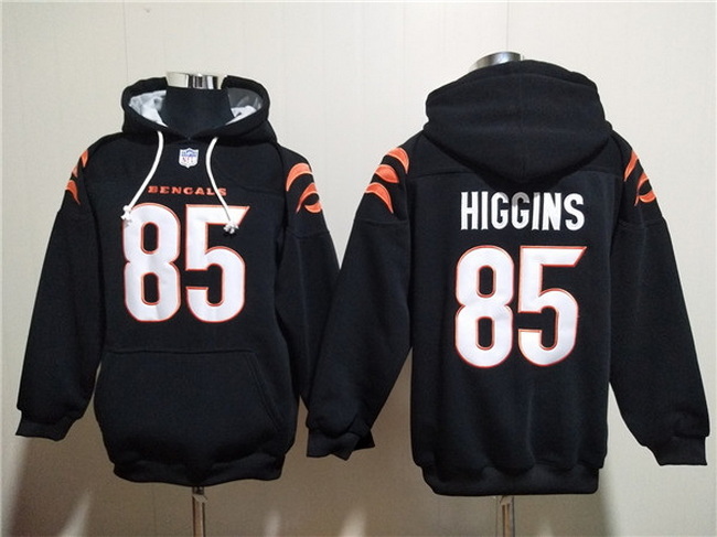 Men Cincinnati Bengals 85 Tee Higgins Black Pullover Hoodie