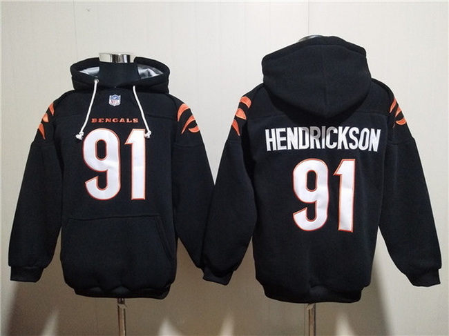 Men Cincinnati Bengals 91 Trey Hendrickson Black Pullover Hoodie