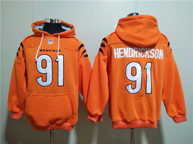 Men Cincinnati Bengals 91 Trey Hendrickson Orange Pullover Hoodie