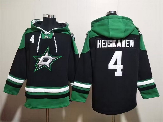 Men Dallas Stars 4 Miro Heiskanen Black Green Lace Up Pullover Hoodie