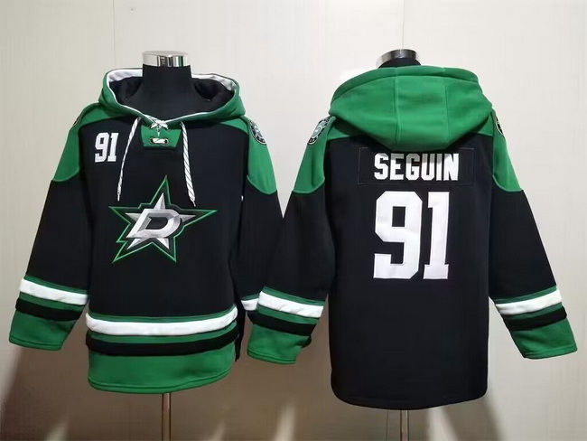 Men Dallas Stars 91 Tyler Seguin Black Green Lace Up Pullover Ho