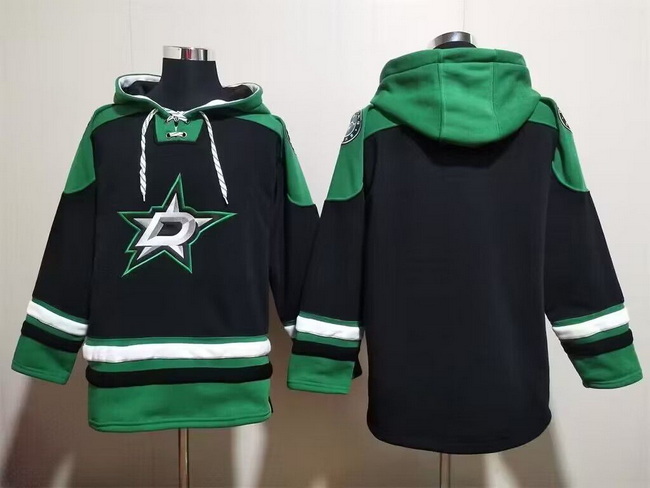 Men Dallas Stars Blank Black Green Lace Up Pullover Hoodie