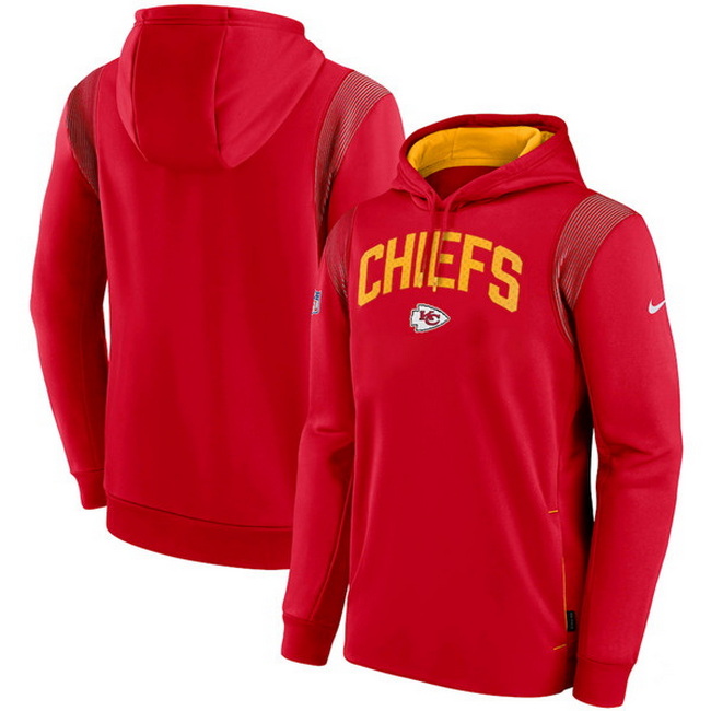 Men Kansas City Chiefs Red Sideline Stack Performance Pullover Hoodie 002