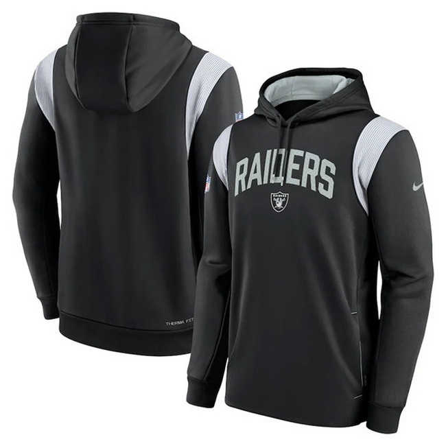 Men Las Vegas Raiders Black Sideline Stack Performance Pullover Hoodie 001