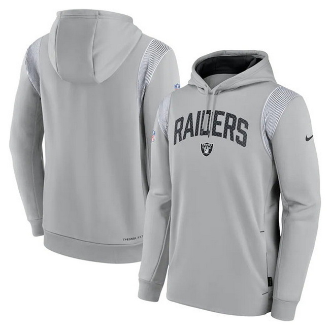 Men Las Vegas Raiders Grey Sideline Stack Performance Pullover Hoodie 001