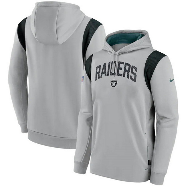 Men Las Vegas Raiders Grey Sideline Stack Performance Pullover Hoodie 002