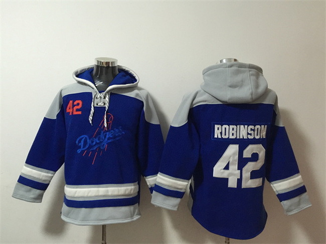 Men Los Angeles Dodgers 42 Jackie Robinson Blue Ageless Must Have Lace Up Pullover Hoodie