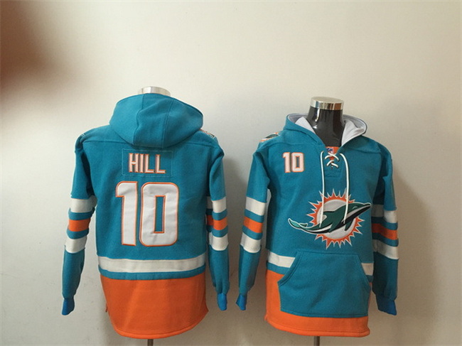 Men Miami Dolphins 10 Tyreek Hill Aqua Lace Up Pullover Hoodie