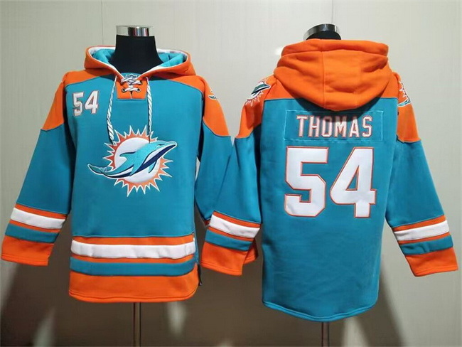 Men Miami Dolphins 54 Zach Thomas Aqua Lace Up Pullover Hoodie