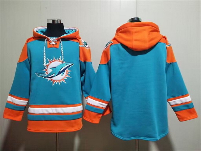 Men Miami Dolphins Blank Aqua Lace Up Pullover Hoodie