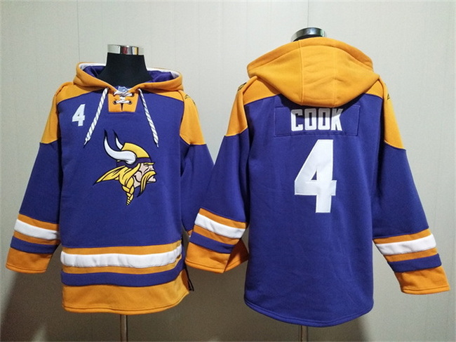 Men Minnesota Vikings 4 Dalvin Cook Purple Yellow Ageless Must Have Lace Up Pullover Hoodie