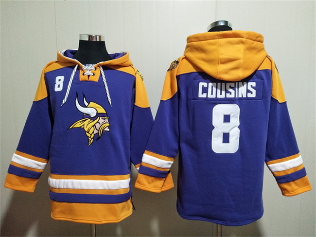 Men Minnesota Vikings 8 Kirk Cousins Purple Yellow Ageless Must Have Lace Up Pullover Hoodie