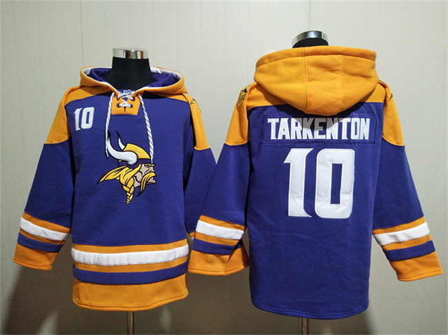 Men Minnesota Vikings 10 Fran Tarkenton Purple Yellow Ageless Must Have Lace Up Pullover Hoodie