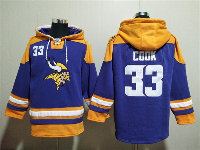 Men Minnesota Vikings 33 Dalvin Cook Purple Yellow Ageless Must Have Lace Up Pullover Hoodie