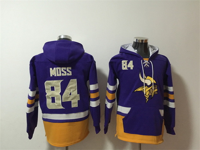 Men Minnesota Vikings 84 Randy Moss Purple Ageless Must Have Lace Up Pullover Hoodie