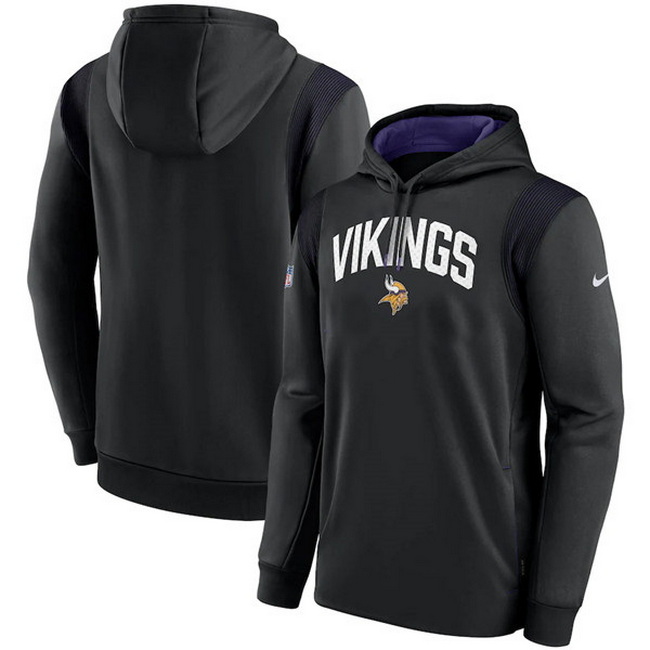 Men Minnesota Vikings Black Sideline Stack Performance Pullover Hoodie 002