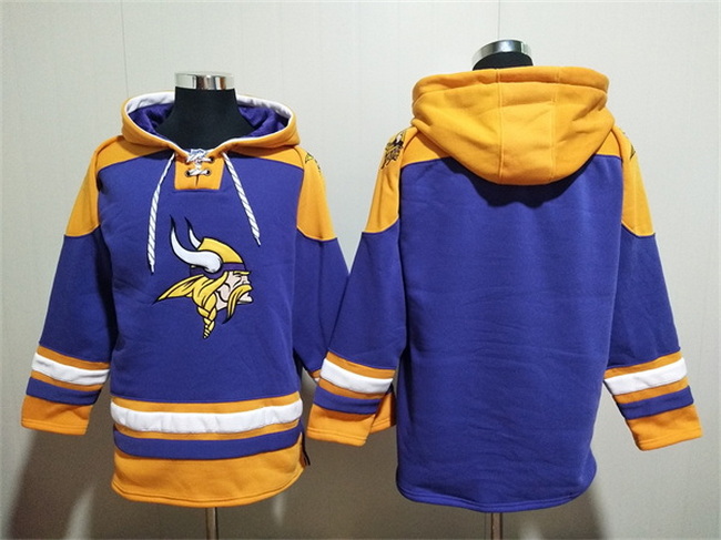 Men Minnesota Vikings Blank Purple Yellow Ageless Must Have Lace Up Pullover Hoodie