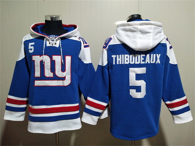 Men New York Giants 5 Kayvon Thibodeaux Blue Lace Up Pullover Hoodie