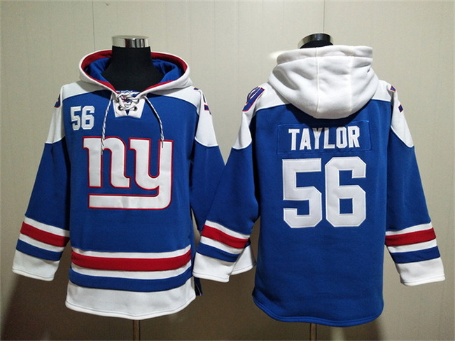 Men New York Giants 56 Lawrence Taylor Blue Lace Up Pullover Hoo