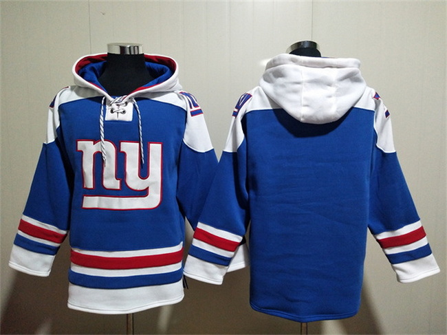 Men New York Giants Blank Blue Lace Up Pullover Hoodie