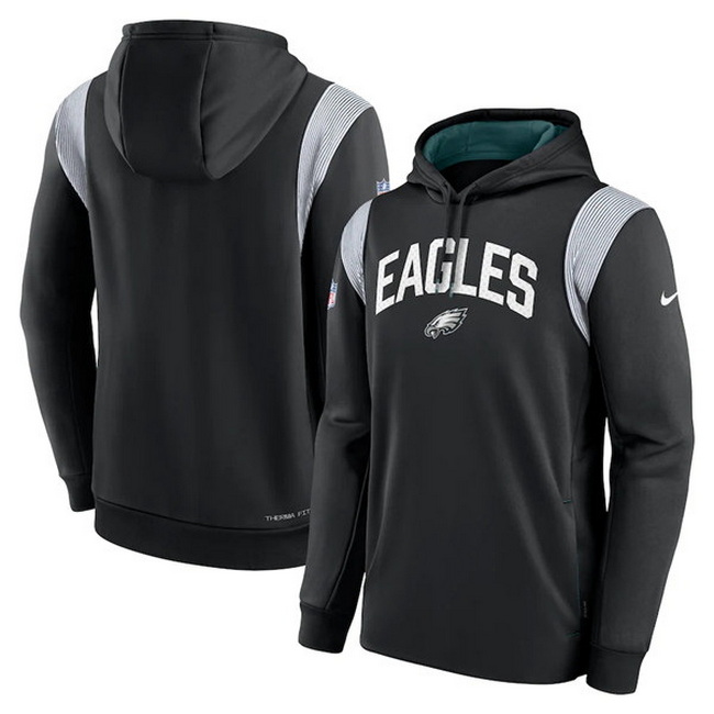 Men Philadelphia Eagles Black Sideline Stack Performance Pullover Hoodie 001