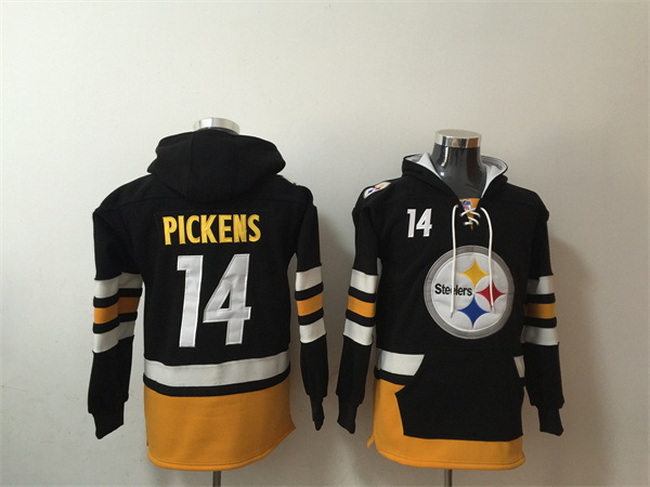 Men Pittsburgh Steelers 14 George Pickens Black Ageless Must Have Lace Up Pullover Hoodie