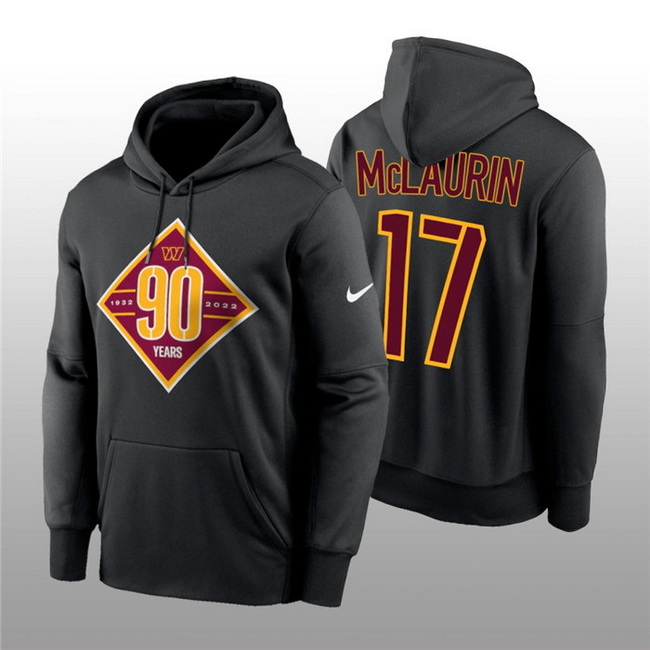 Men Washington Commanders 17 Terry McLaurin Black 90th Anniversary Performance Pullover Hoodie