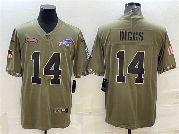 Men Buffalo Bills 14 Stefon Diggs Olive 2022 Salute To Service Limited Stitched Jersey