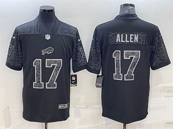 Men Buffalo Bills 17 Josh Allen Black Reflective Limited Stitched Football Jersey