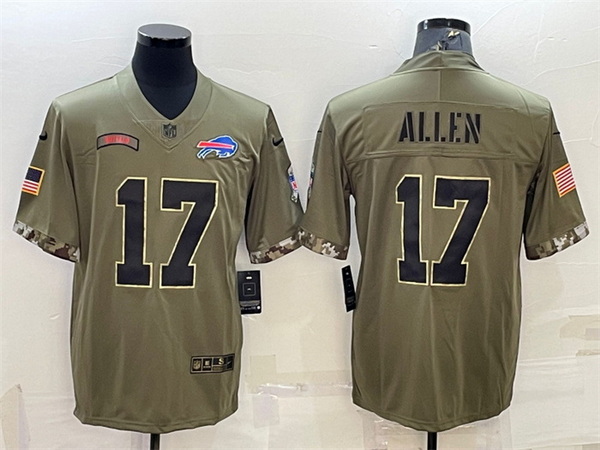 Men Buffalo Bills 17 Josh Allen Olive 2022 Salute To Service Limited Stitched Jersey