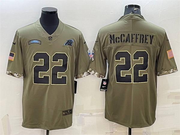 Men Carolina Panthers 22 Christian McCaffrey Olive 2022 Salute T