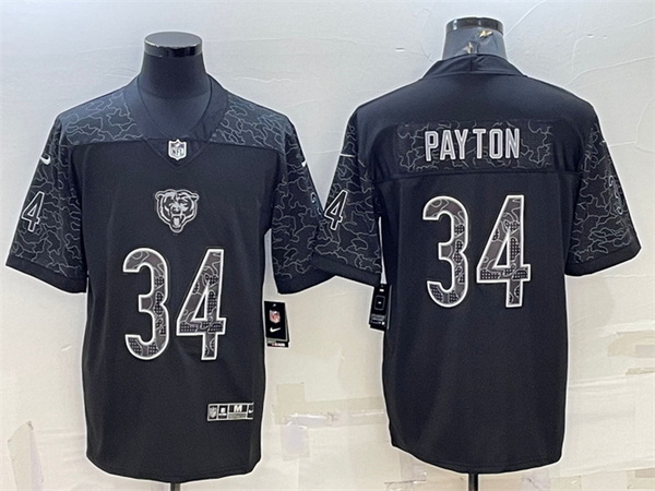 Men Chicago Bears 34 Walter Payton Black Reflective Limited Stit