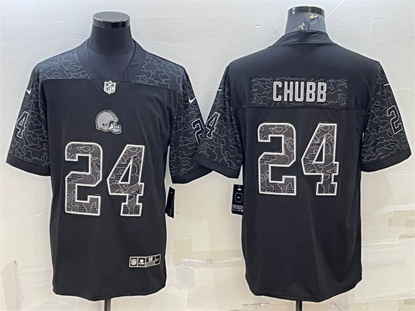 Men Cleveland Browns 24 Nick Chubb Black Reflective Limited Stitched Jerseys