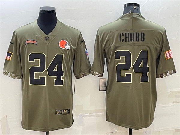 Men Cleveland Browns 24 Nick Chubb Olive 2022 Salute To Service 