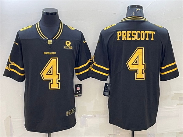 Men Dallas Cowboys 4 Dak Prescott Black Gold Edition With 1960 Patch Limited Stitched Football Jerse