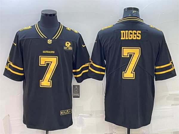 Men Dallas Cowboys 7 Trevon Diggs Black Gold Edition With 1960 Patch Limited Stitched Football Jerse