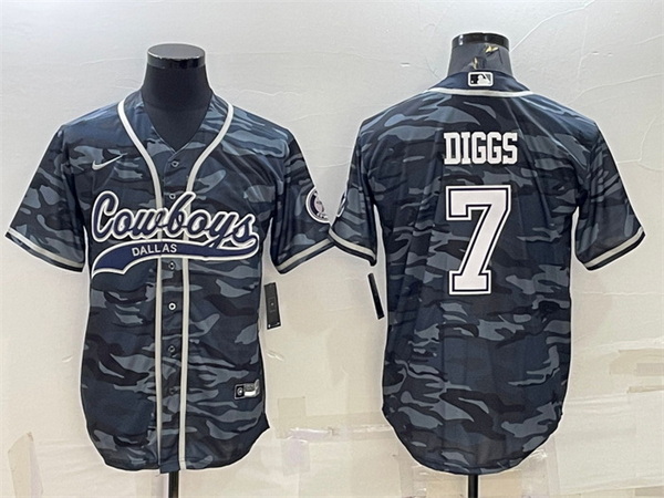 Men Dallas Cowboys 7 Trevon Diggs Grey Camo With Patch Cool Base Stitched Baseball Jersey