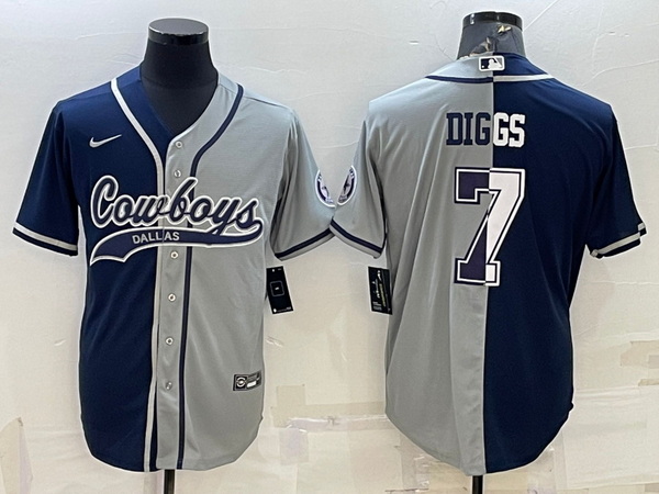 Men Dallas Cowboys 7 Trevon Diggs Navy Grey Split With Patch Cool Base Stitched Baseball Jersey