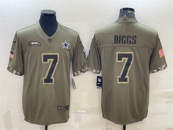 Men Dallas Cowboys 7 Trevon Diggs Olive 2022 Salute To Service Limited Stitched Jersey