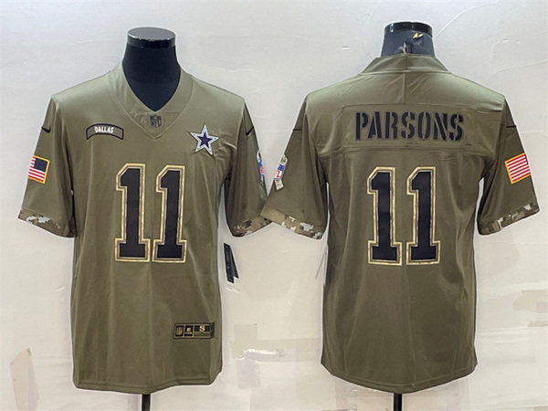 Men Dallas Cowboys 11 Micah Parsons Olive 2022 Salute To Service Limited Stitched Jersey