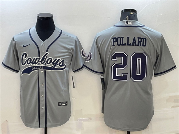 Men Dallas Cowboys 20 Tony Pollard Grey With Patch Cool Base Stitched Baseball Jersey