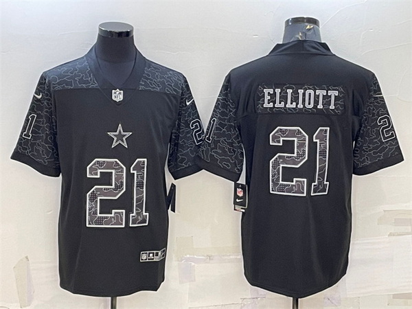 Men Dallas Cowboys 21 Ezekiel Elliott Black Reflective Limited Stitched Football Jersey