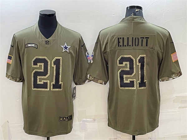 Men Dallas Cowboys 21 Ezekiel Elliott Olive 2022 Salute To Service Limited Stitched Jersey