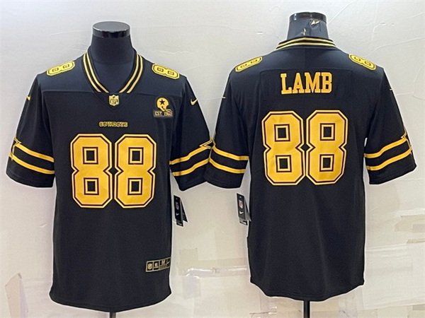 Men Dallas Cowboys 88 CeeDee Lamb Black Gold Edition With 1960 Patch Limited Stitched Football Jerse