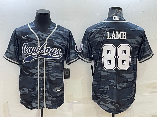 Men Dallas Cowboys 88 CeeDee Lamb Grey Camo With Patch Cool Base Stitched Baseball Jersey