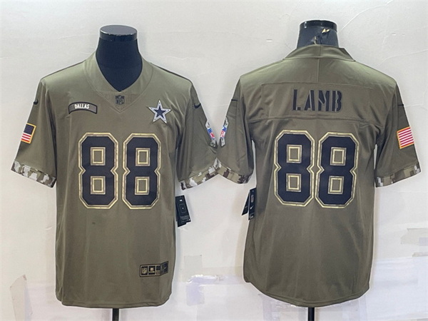 Men Dallas Cowboys 88 CeeDee Lamb Olive 2022 Salute To Service Limited Stitched Jersey