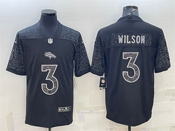 Men Denver Broncos 3 Russell Wilson Black Reflective Limited Stitched Football Jersey