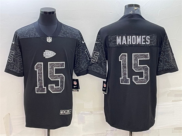 Men Kansas City Chiefs 15 Patrick Mahomes Black Reflective Limited Stitched Football Jersey