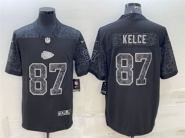 Men Kansas City Chiefs 87 Travis Kelce Black Reflective Limited Stitched Football Jersey